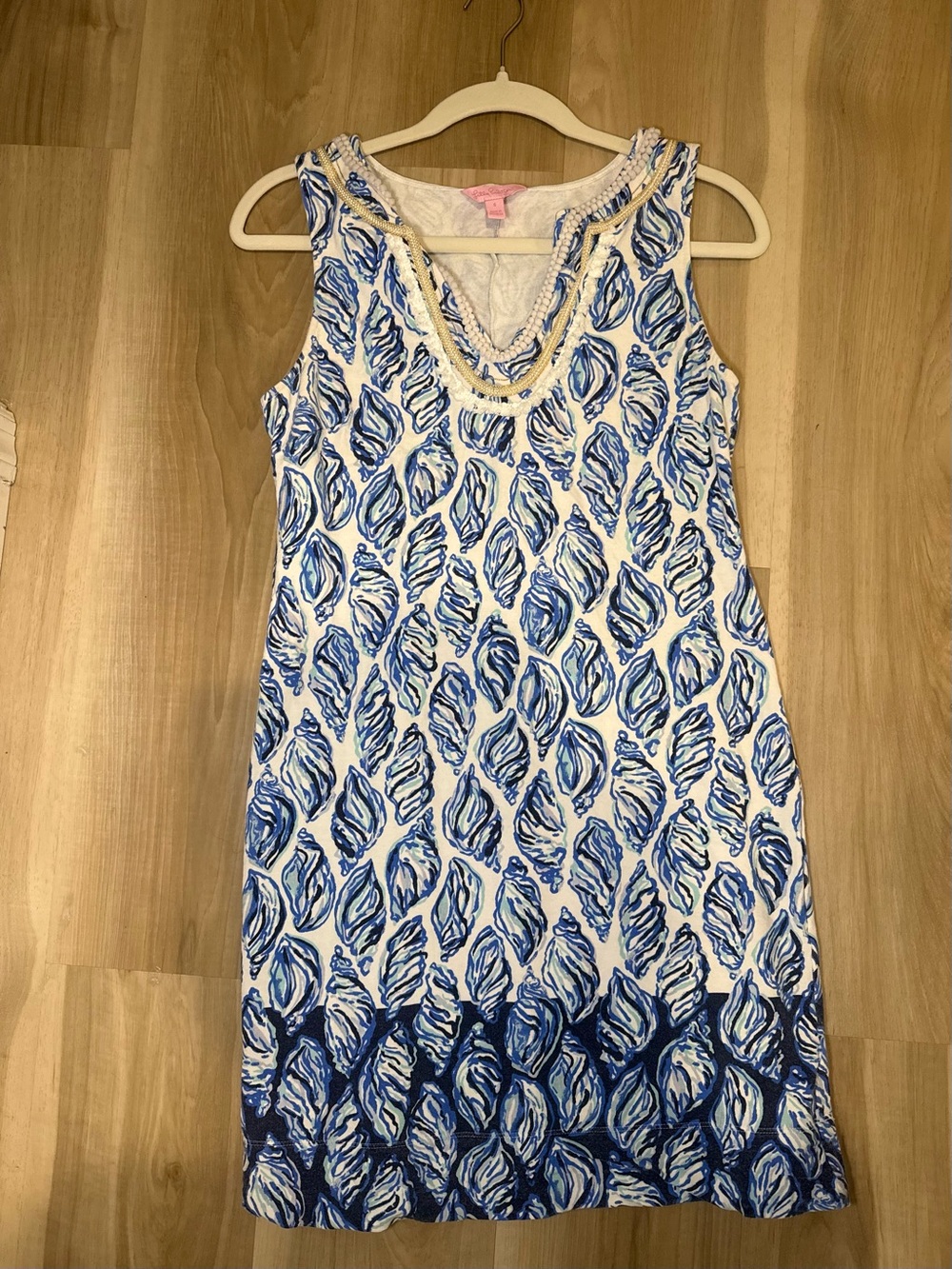 Lilly Pulitzer White Dress with Blue Shell Print